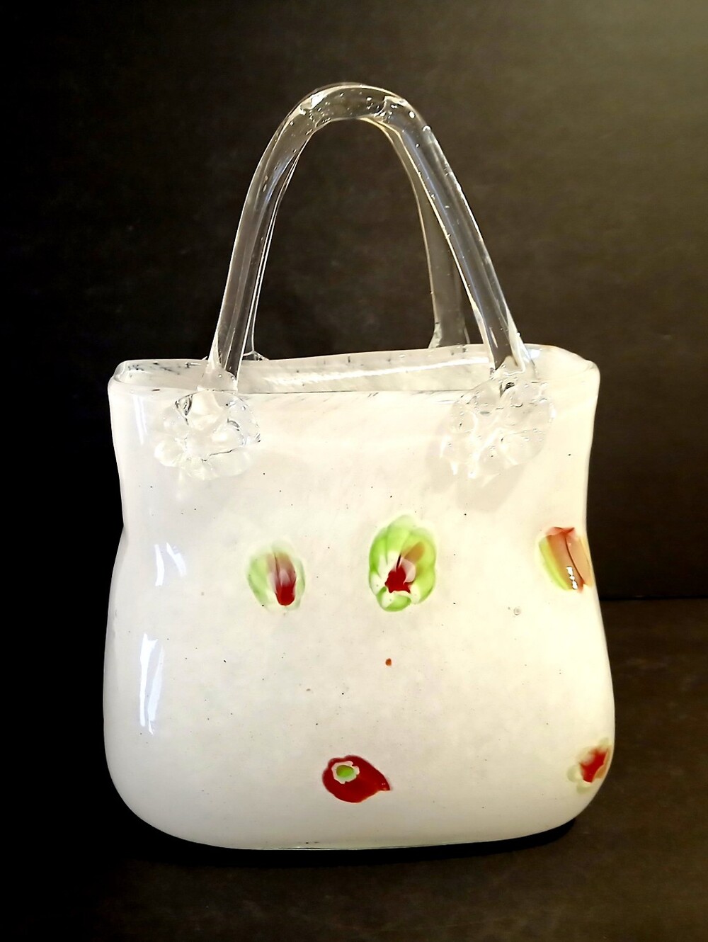 Handmade Blown White Blown Glass  Accent Tote Bag